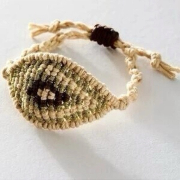 Free People FP Handcrafted Tan and Gold Crochet Woven Hobo Bracelet, NEW - Picture 5 of 5